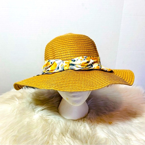 Rachel Zoe Golden Women's Beach Sun Hat with Floral Head Band NWT - Picture 2 of 6